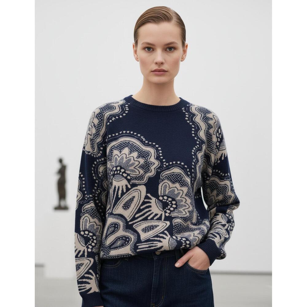 NEW JUMPER1234 doily crew neck sweater top in blue